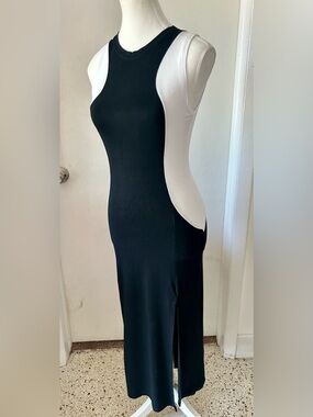 Sleek Black & White Colorblock Maxi Dress
